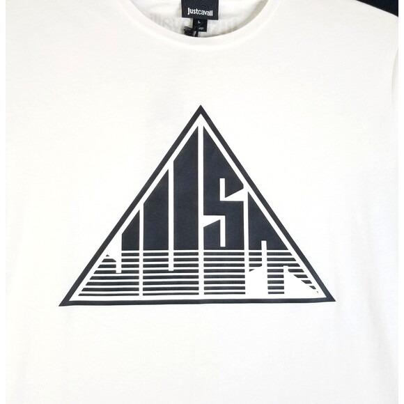 NWT JUST CAVALLI Men's White T Shirt Black Triangle Graphic Sz Large Tee Logo - Picture 3 of 12